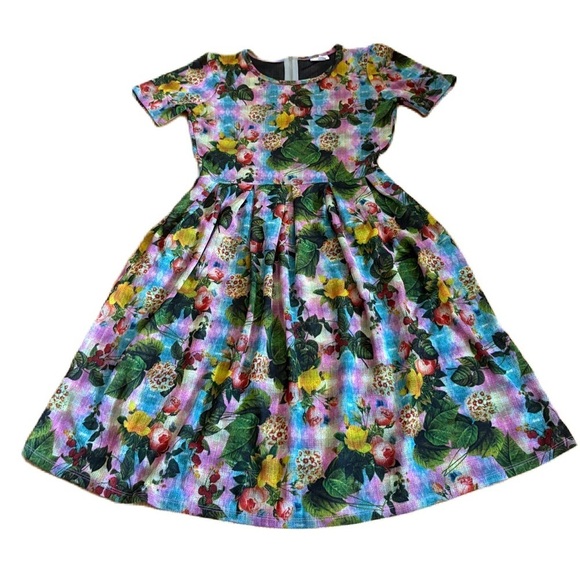 LuLaRoe Amelia Watercolor Spring Floral Print Multi Color Dress Large Green - Picture 1 of 6